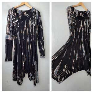 Vocal Dress Size XL Black Tie Dye Jersey Knit Studded Handkerchief Hem Goth Dark